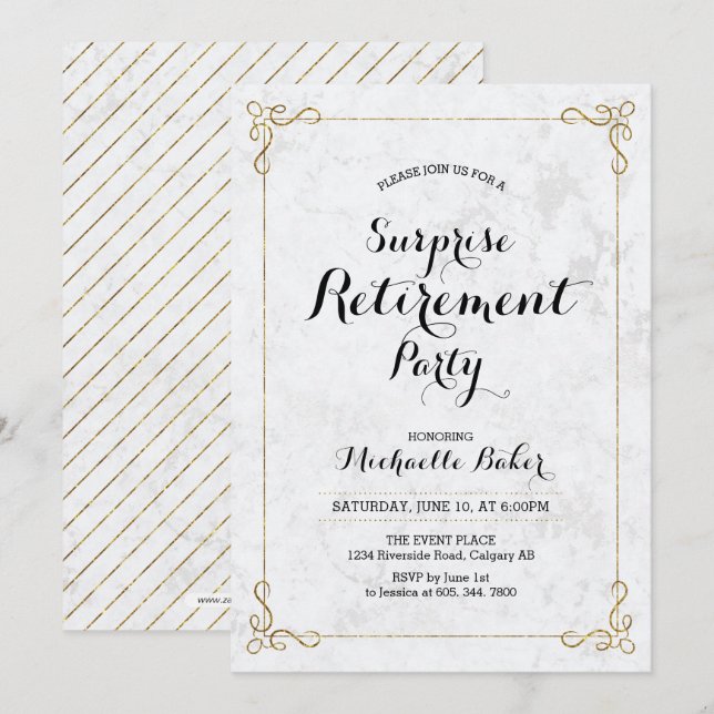 Guld & Marble | Elegant Surprise Pension Party Inbjudningar (Fram/baksida)