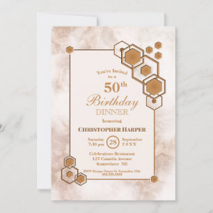 Guld Marble Geometric 50:e födelsedagsmattdagen Pa Inbjudningar