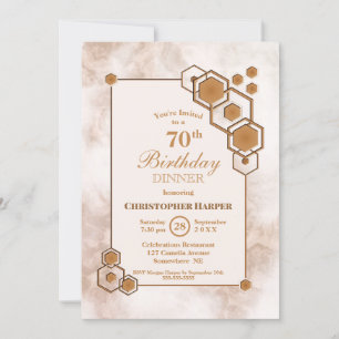 Guld Marble Geometric 70:e födelsedagsmattdagen Pa Inbjudningar