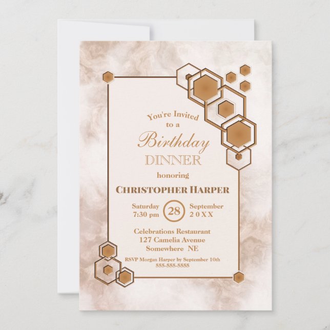 Guld Marble Geometric Birthday Party Inbjudningar (Framsida)