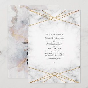 Guld Marble Geometric QR Code OSA Bröllop Inbjudningar