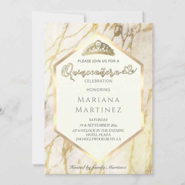 Guld marble geometrigraphy quinceañera inbjudningar (Framsida)