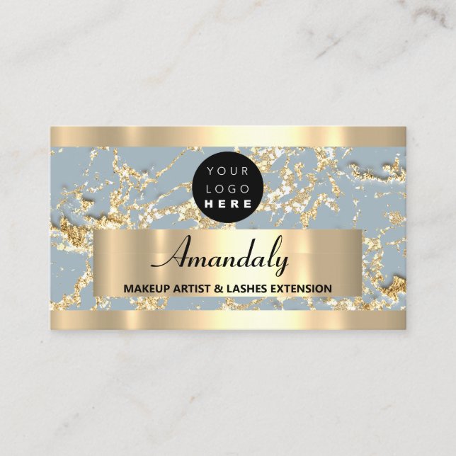 Guld Marble Glitter Beauty Hair StudioSmoky Blue Visitkort (Framsida)