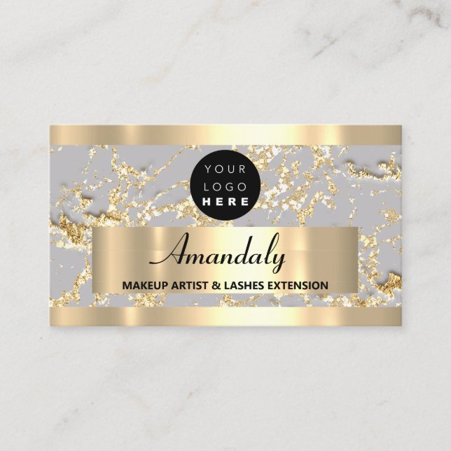 Guld Marble Glitter Mode Beautique Shop Grått Visitkort (Framsida)
