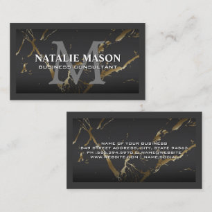 Guld Marble Grått Monogram Visitkort