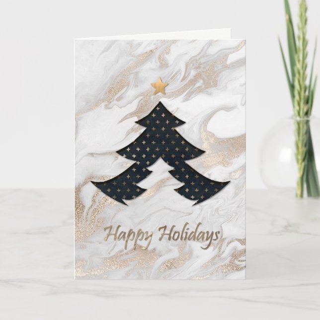 Guld marble Modern Julgran Card Helgkort (Framsida)