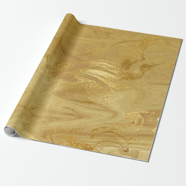 Guld Marble Molten Glam Shiny Presentpapper (Utrullad)