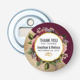 Guld Marble Mönster och Burgundy Blommigt Bröllop Flasköppnare