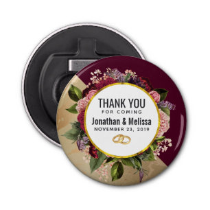 Guld Marble Mönster och Burgundy Blommigt Bröllop Flasköppnare