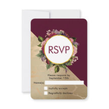 Guld Marble Mönster och Burgundy Blommigt Bröllop