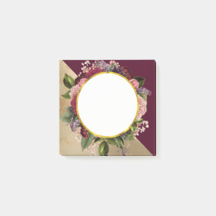 Guld Marble Mönster och Burgundy Blommigtar Post-it Block