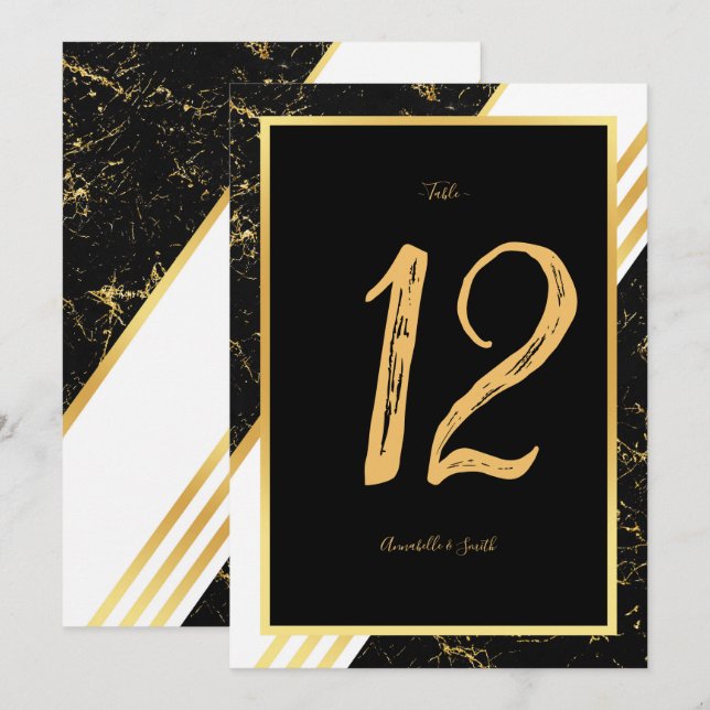 Guld marble rand typography black bordsnummer (Fram/baksida)