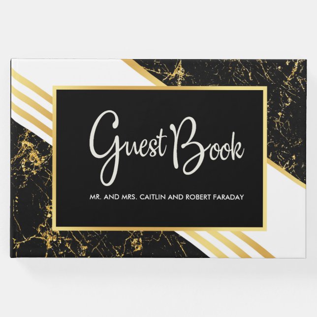 Guld marble rand typography black gästböcker (Framsida)