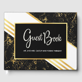 Guld marble rand typography black gästböcker