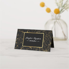 Guld marble rand typography black placeringskort
