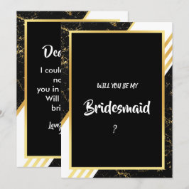 Guld marble rand typography svarta Bridesmaid Inbjudningar