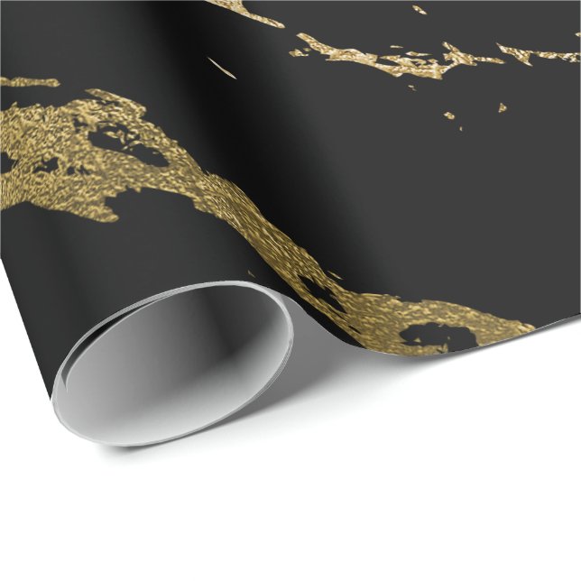 Guld Marble Shiny Glam Black Abstrakt Minimal Presentpapper (Rullad Hörn)