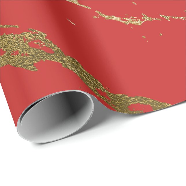 Guld Marble Shiny Glam Vivid Red Presentpapper (Rullad Hörn)