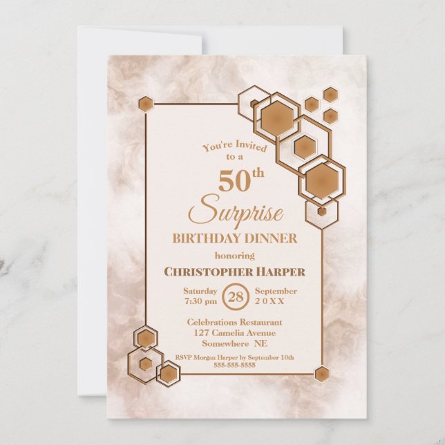 Guld Marble Surprise 50:e födelsedag Inbjudningar (Framsida)