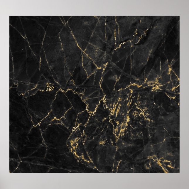 Guld Marbling Black Background Struktur Poster (Framsidan)