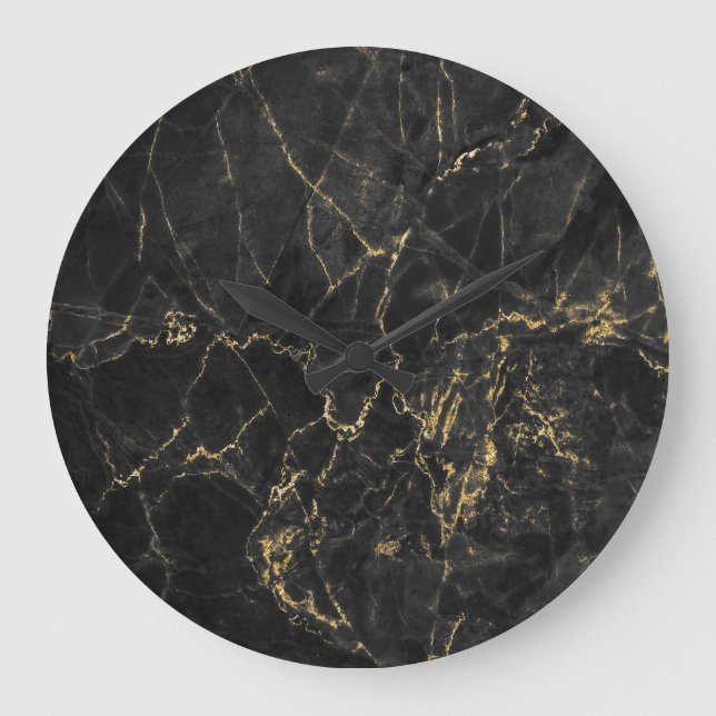 Guld Marbling Black Background Struktur Stor Klocka (Framsida)