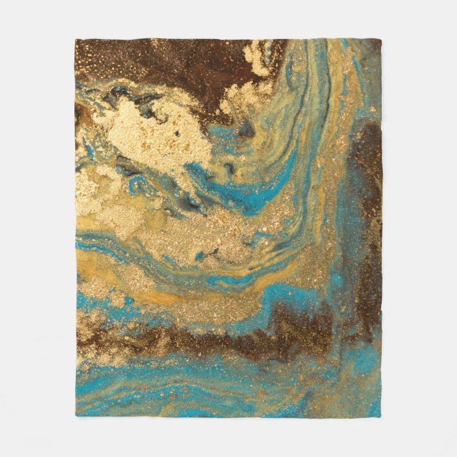 Guld marbling: Blue marble struktur. Fleecefilt (Framsidan)