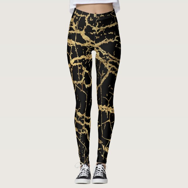 Guld Marbling Struktur: Luxe Design Inslag Leggings (Framsida)