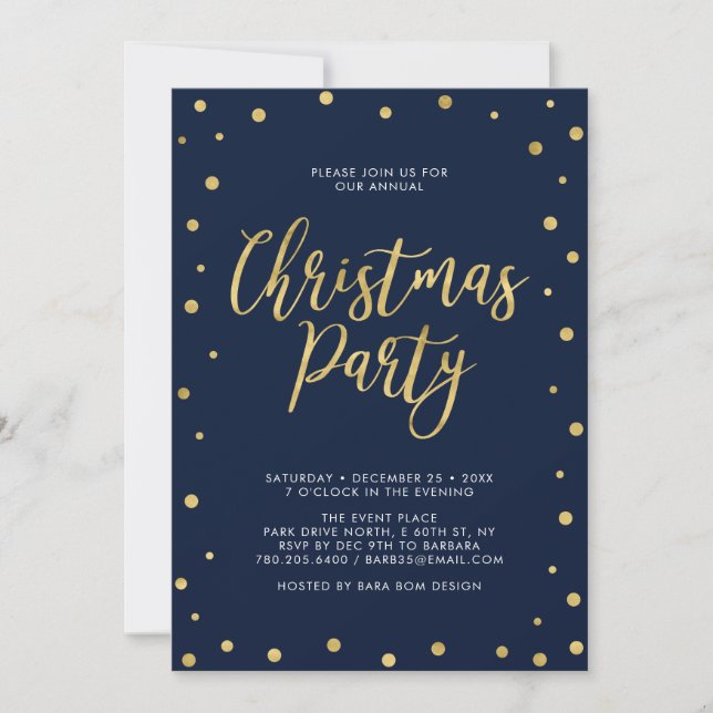 Guld & Marin Chic Konfetti Julfirande Inbjudningar (Framsida)