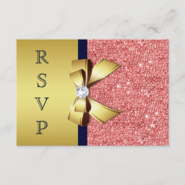 Guld Marin Korall Pailletter Diamanter Rosett RSVP OSA Kort