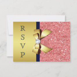 Guld Marin Korall Pailletter Diamanter Rosett RSVP OSA Kort