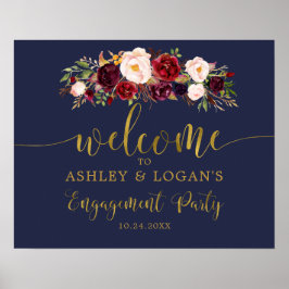 Guld Marin Mörkbrun Boho Förlovningsfest Affisch