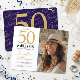 Guld & Marinblå | 50-års elegant fantastisk födels Inbjudningar