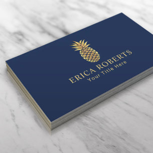 Guld- marinblå ananaslogotypelegant visitkort