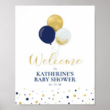 Guld & Marinblå Ballonger | Pojk Babyshower Välkom