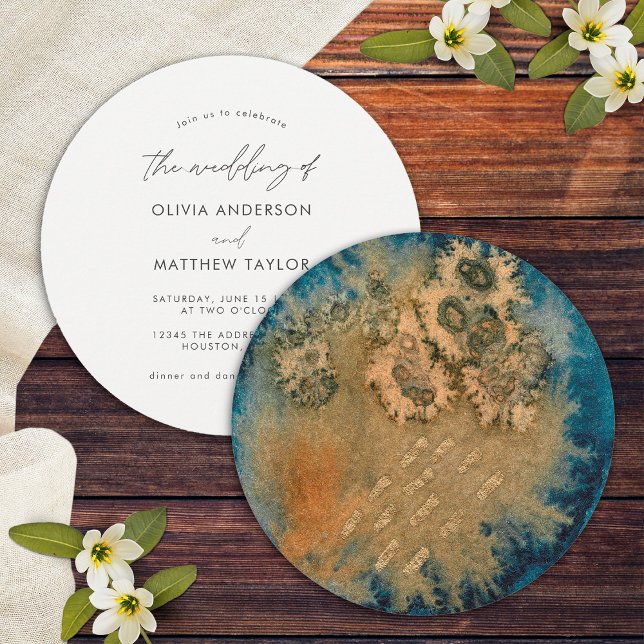 Guld marinblå, enkel vattenfärgsfärg Bröllop Inbjudningar (Front/Back)