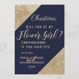 Guld Marinblå Falskt Glitter Paljett Flower Girl Inbjudningar