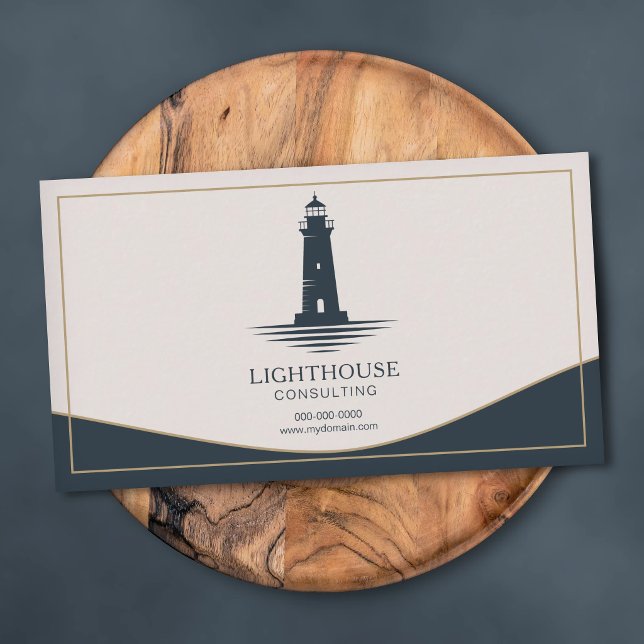Guld & Marinblå fyr Visitkort (Gold & Navy Blue Lighthouse Business Card)