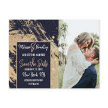 Guld Marinblå Glitter Penseldrag Spara Datum