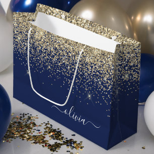 Guld Marinblå Glitter Skript Monogram Flickaktigt