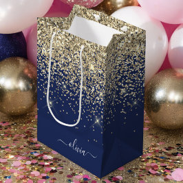 Guld Marinblå Glitter Skript Monogram Flickaktigt