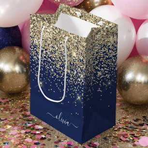 Guld Marinblå Glitter Skript Monogram Flickaktigt