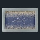 Guld marinblå Glitter-skript Monogram Girly Namn<br><div class="desc">Glitter-skript Monogram Namn Bälte Buckle för marinblått och Guld Gnistra. Detta gör perfekt studenten,  söt 16 16,  18,  21,  30,  40,  50,  60,  70,  80,  90:e,  100-årsdag,  bröllop,  möhippa,  årsdag,  babydusch eller bachelorette-gåva till någon som glam lyx och chic stilar.</div>