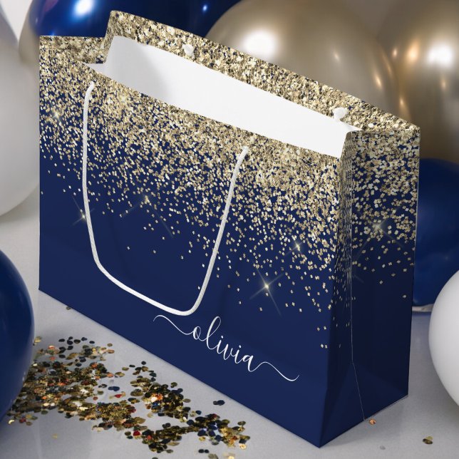Guld marinblå Glitter-skript Monogram Girly Namn (Skapare uppladdad)
