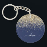 Guld marinblå Glitter-skript Monogram Girly Namn<br><div class="desc">Nyckelkedjan Guld och Navy Blue Gnistra Glitter Skriver Monogram Namn. Det gör perfekten söt 16-årsjubileum,  bröllop,  möhippa,  årsdag,  babydusch eller bachelorette-fest för någon som glam lyxen och chic stilar i kärlek.</div>