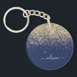 Guld marinblå Glitter-skript Monogram Girly Namn<br><div class="desc">Nyckelkedjan Guld och Navy Blue Gnistra Glitter Skriver Monogram Namn. Det gör perfekten söt 16-årsjubileum,  bröllop,  möhippa,  årsdag,  babydusch eller bachelorette-fest för någon som glam lyxen och chic stilar i kärlek.</div>