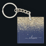 Guld marinblå Glitter-skript Monogram Girly Namn<br><div class="desc">Nyckelkedjan "Navy Blue" och "Guld Faux Foil Gnistra" med Glitter-skriften Monogram Namn. Det gör perfekten söt 16-årsjubileum,  bröllop,  möhippa,  årsdag,  babydusch eller bachelorette-fest för någon som glam lyxen och chic stilar i kärlek.</div>