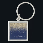 Guld marinblå Glitter-skript Monogram Girly Namn Fyrkantig Silverfärgad Nyckelring<br><div class="desc">Guld och Glitter,  blå Gnistra,  Namn nyckelringar i (Nyckelring). Det gör perfekten söt 16-årsjubileum,  bröllop,  möhippa,  årsdag,  babydusch eller bachelorette-fest för någon som glam lyxen och chic stilar i kärlek.</div>