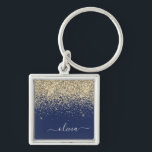 Guld marinblå Glitter-skript Monogram Girly Namn Fyrkantig Silverfärgad Nyckelring<br><div class="desc">Guld och Glitter,  blå Gnistra,  Namn nyckelringar i (Nyckelring). Det gör perfekten söt 16-årsjubileum,  bröllop,  möhippa,  årsdag,  babydusch eller bachelorette-fest för någon som glam lyxen och chic stilar i kärlek.</div>