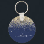 Guld marinblå Glitter-skript Monogram Girly Namn Nyckelring<br><div class="desc">Gnistra,  marinblått och Guld,  Glitter,  Monogram Namn nyckelringar (Nyckelring). Det gör perfekten söt 16-årsjubileum,  bröllop,  möhippa,  årsdag,  babydusch eller bachelorette-fest för någon som glam lyxen och chic stilar i kärlek.</div>