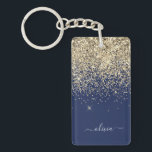 Guld marinblå Glitter-skript Monogram Girly Namn Nyckelring<br><div class="desc">Nyckelkedjan Guld och Navy Blue Gnistra Glitter Skriver Monogram Namn. Det gör perfekten söt 16-årsjubileum,  bröllop,  möhippa,  årsdag,  babydusch eller bachelorette-fest för någon som glam lyxen och chic stilar i kärlek.</div>